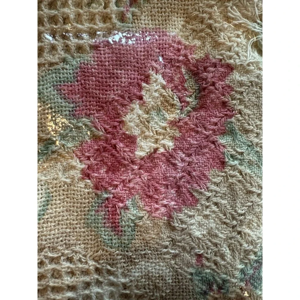 Vintage Texture Woven Cotton Colorprint Afghan Throw Floral Celeste NEW 50 X 60